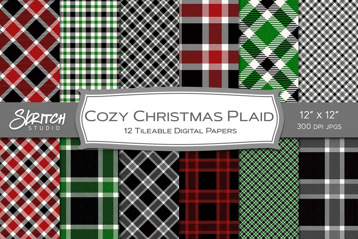 Cozy Christmas Plaid 12 Tileable Digital Papers example image 1