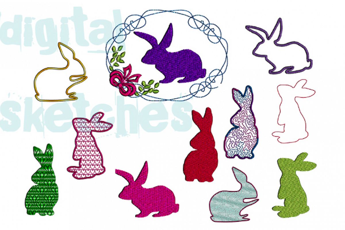 SET Bunny Bunnies Set Bundle Applique Design Embroidery example image 1