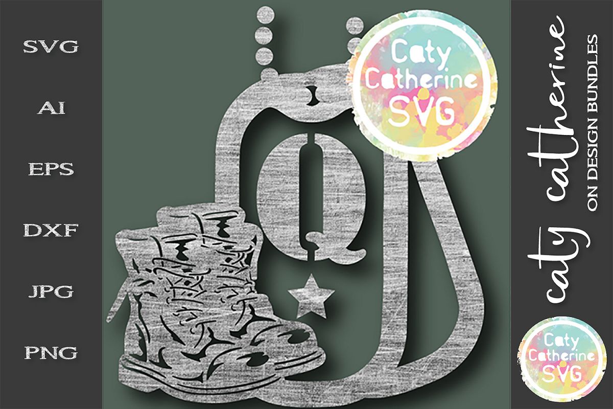 Letter Q Military Dog Tags And Boots Monogram SVG Cut File example image 1