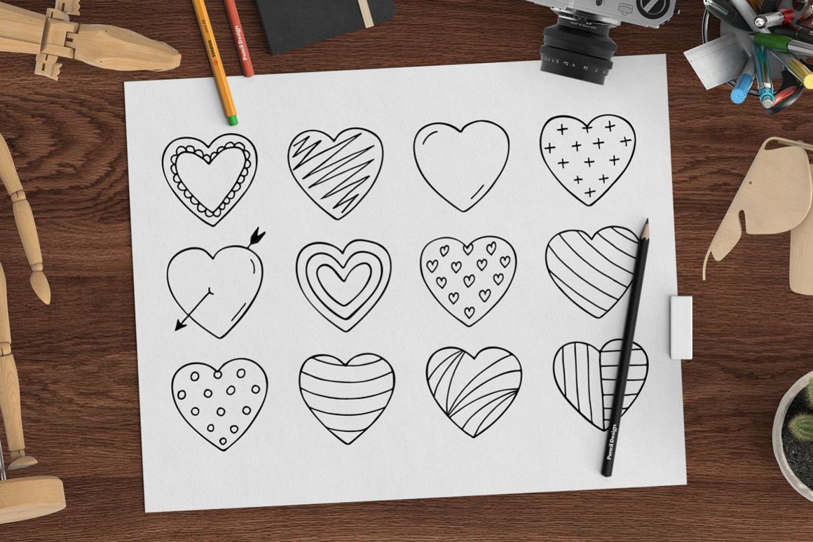 Hand drawn hearts + seamless pattern example image 1