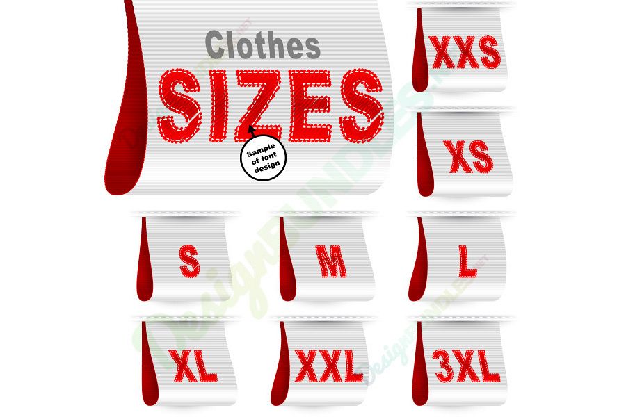 Vector Clothes Size Label Marketing Tag Sticker Sewn Set White Red example image 1