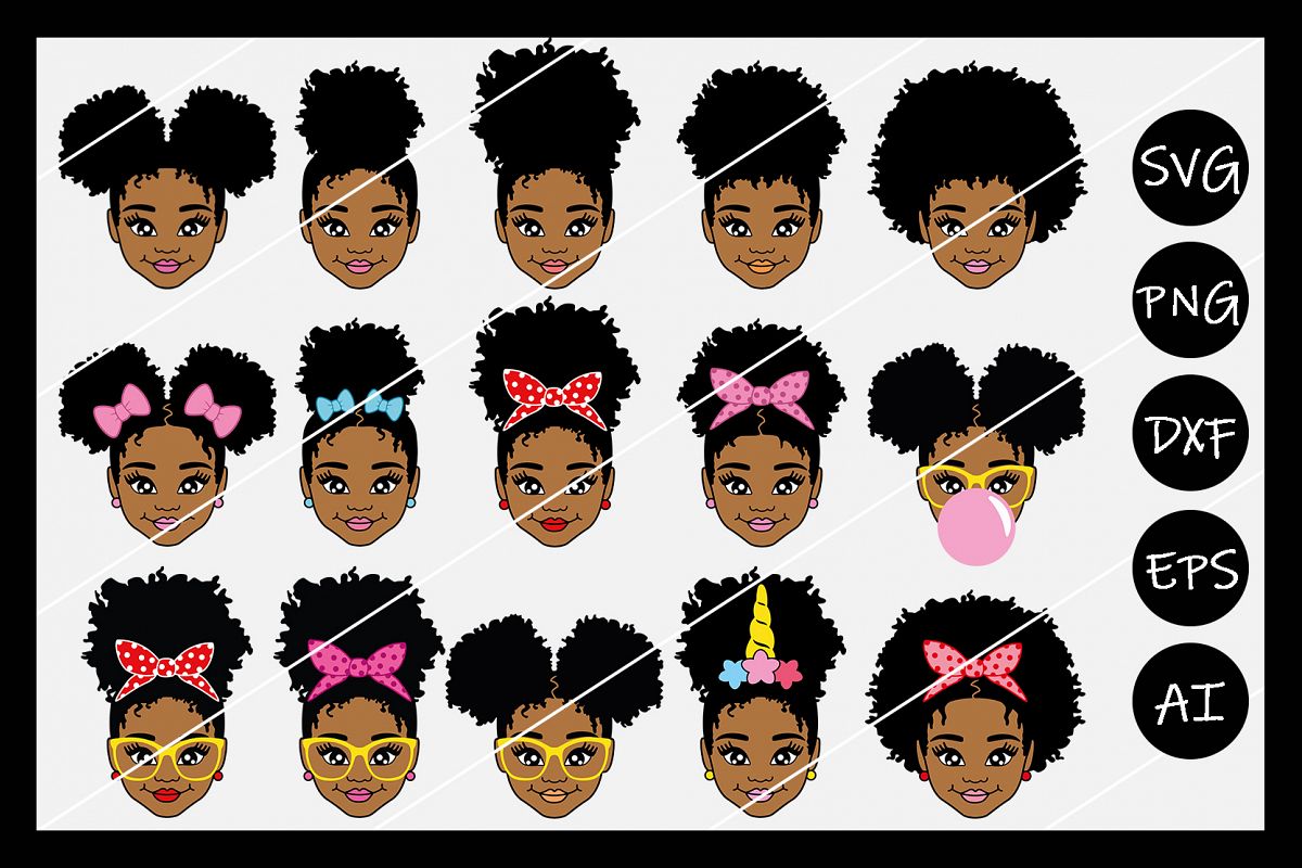 BUNDLE, African American Afro Girl SVG Silhouette Cameo, Cut example image 1