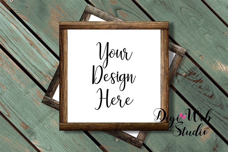 Flat Lay Wood Signs Mockup Stacked Square Frames
