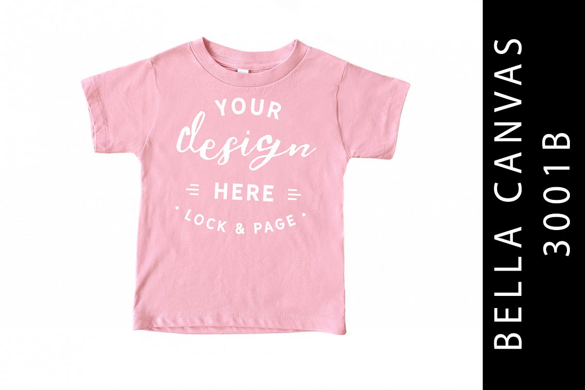 Pink Kids Bella Canvas 3001B T-Shirt Mockup Toddler example image 1