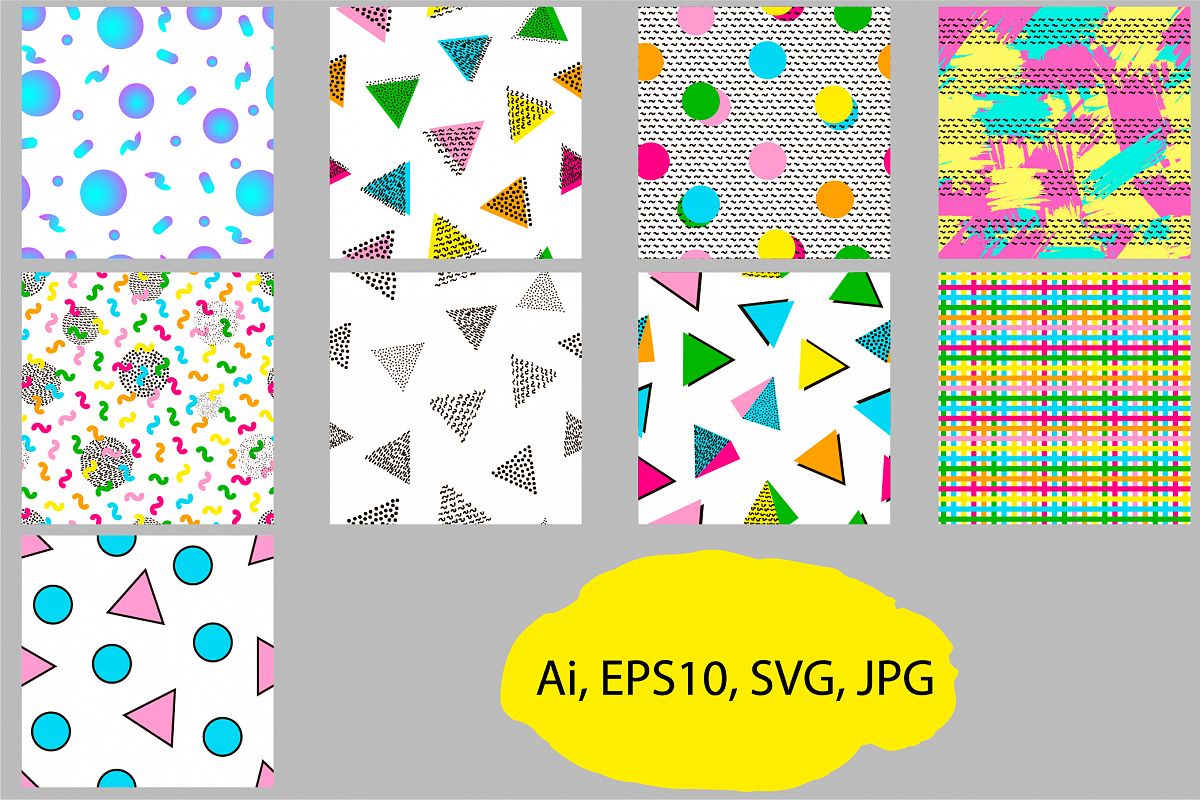 9 Geometric seamless patterns. Ai, EPS, JPG, SVG example image 1