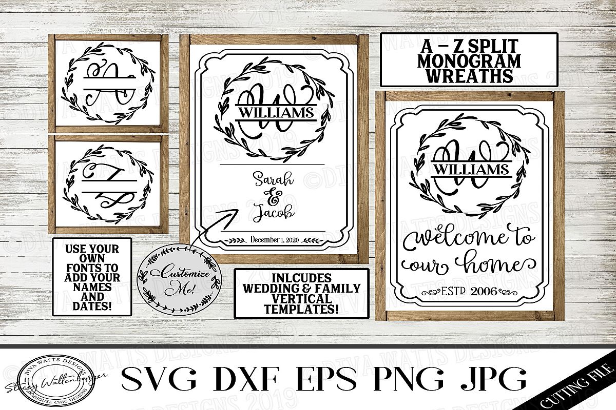 Farmhouse Wreaths Split Monogram Sign Making Bundle A-Z example image 1