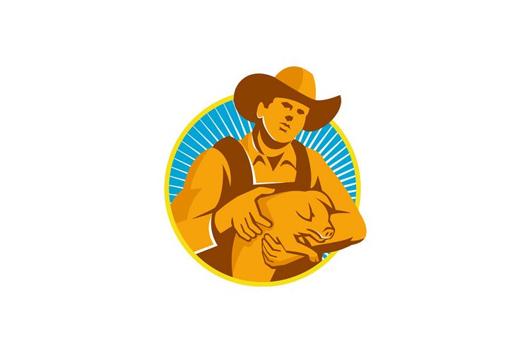 Pig Farmer Holding Piglet Front Retro example image 1
