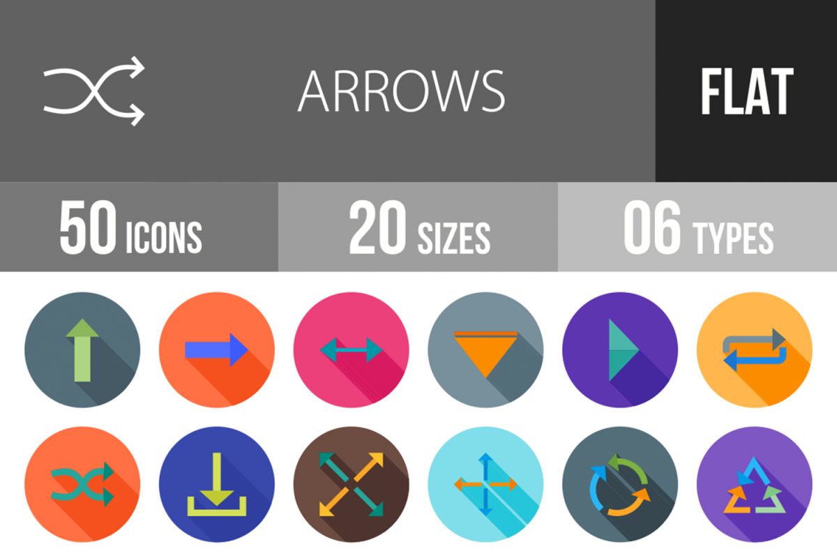 50 Arrows Flat Long Shadow Icons example image 1