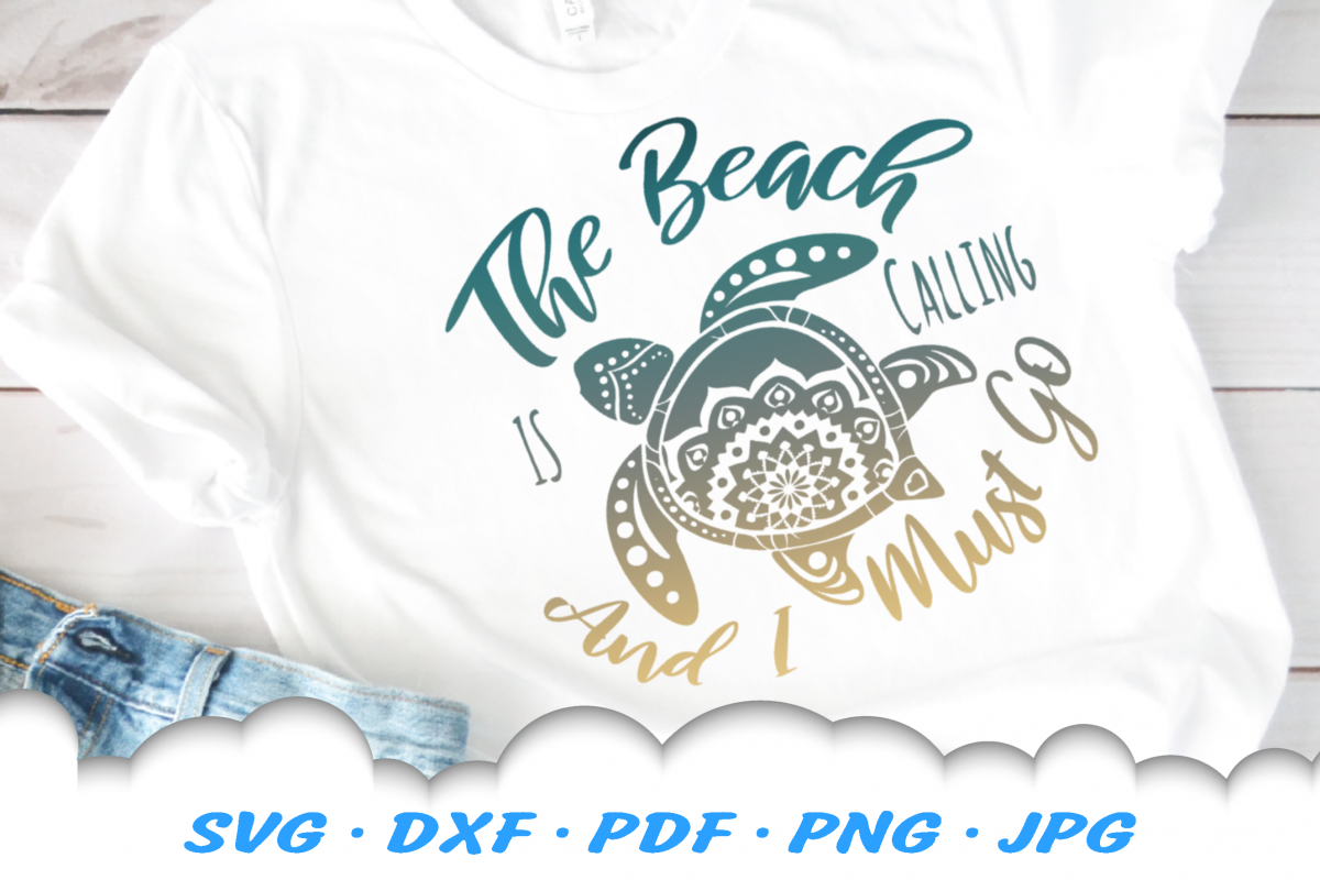 The Beach Is Calling Mandala Sea Turtle SVG DXF Cut Files example image 1