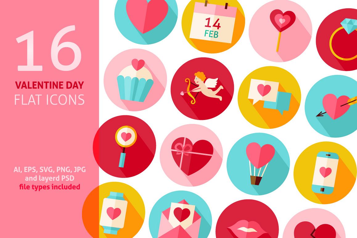 Valentine Day Vector Flat Icons example image 1