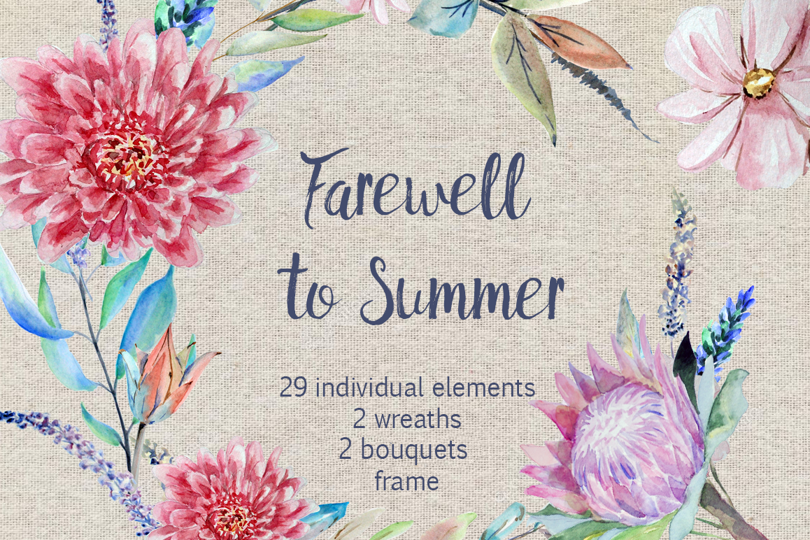 Farewell to Summer - Watercolor Clip Art Set - 35 png
