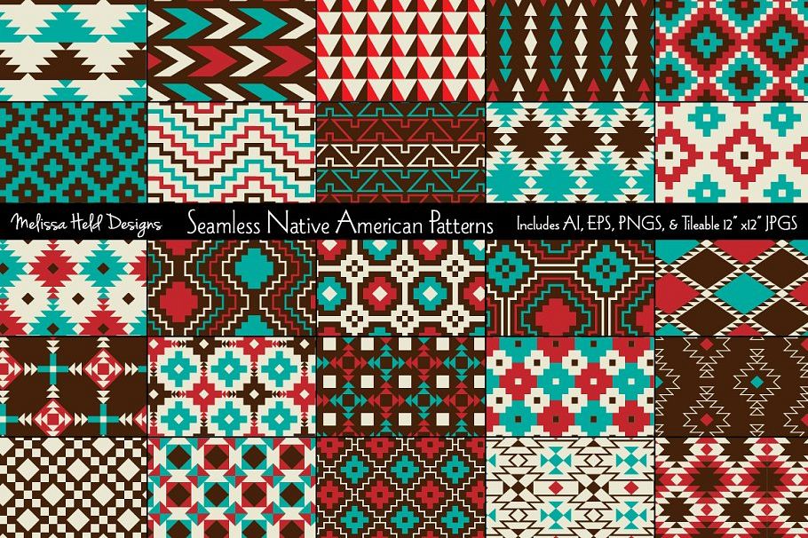 Seamless Native American Patterns (148588) | Patterns | Design Bundles