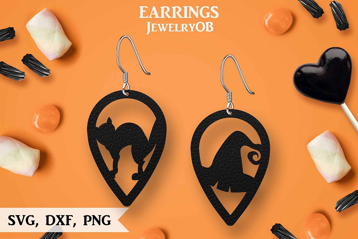Halloween Earrings, Cut File, SVG DXF PNG Formats, Witch Hat example image 1