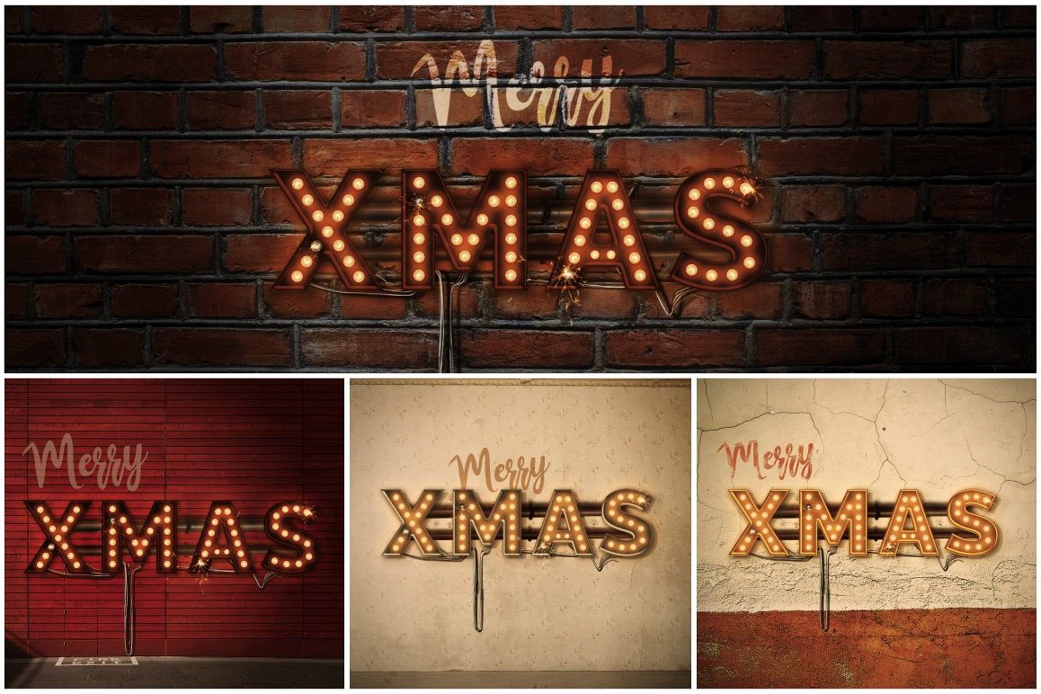 Lightbulb Merry Christmas Signs | 14-Image Bundle example image 1