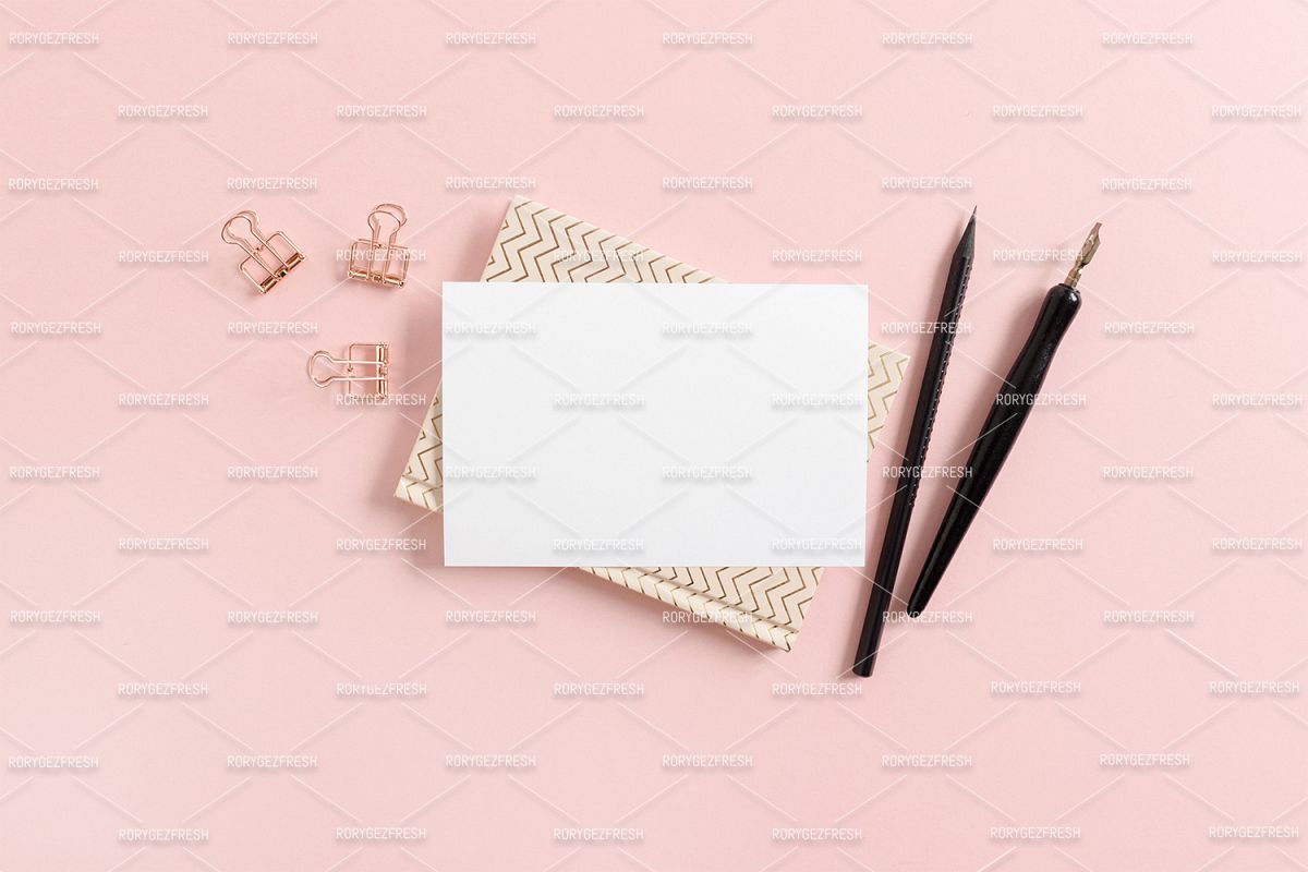 White paper mock up with notepad and stationery example image 1