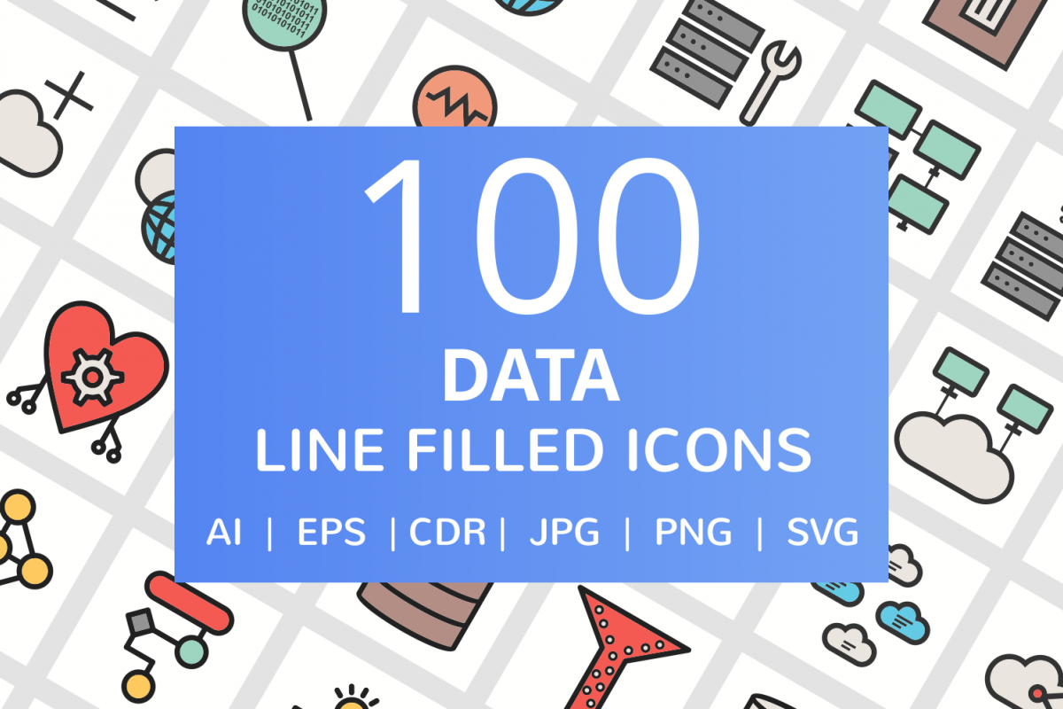 100 Data Filled Line Icons example image 1