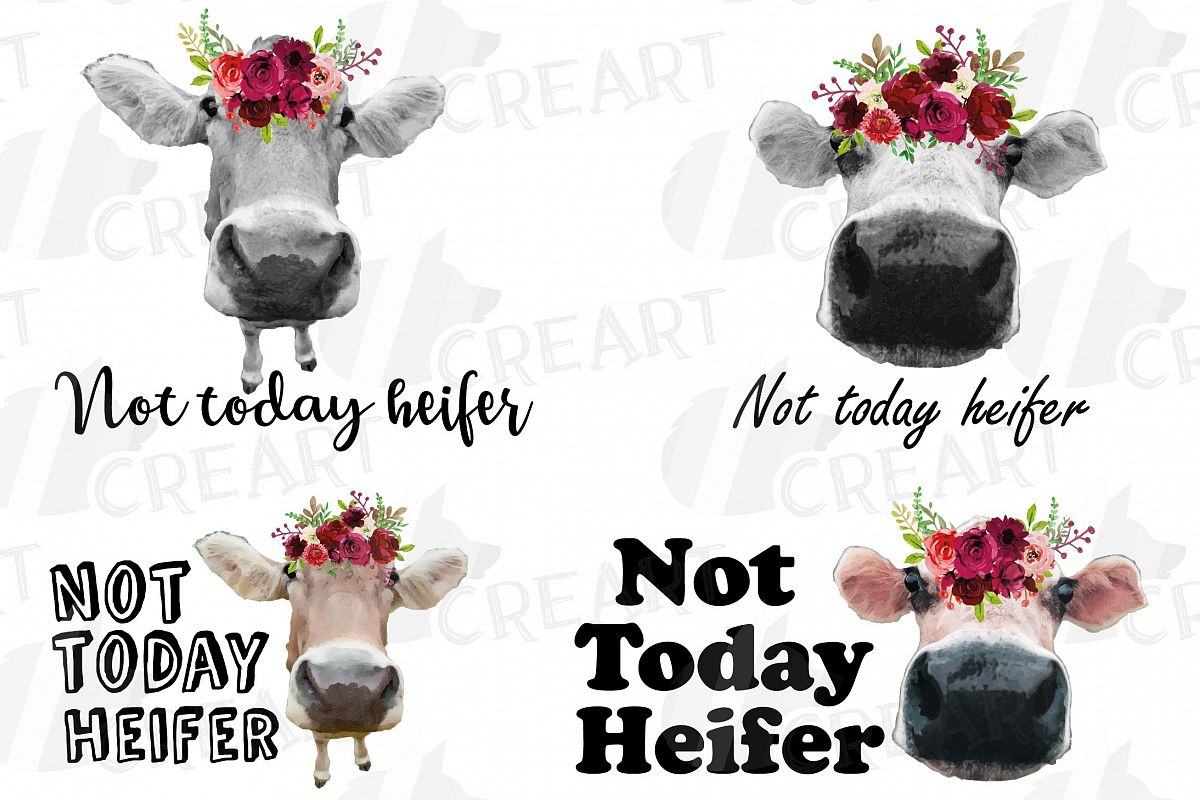 Not today Heifer printable floral burgundy decor, floral cow example image 1