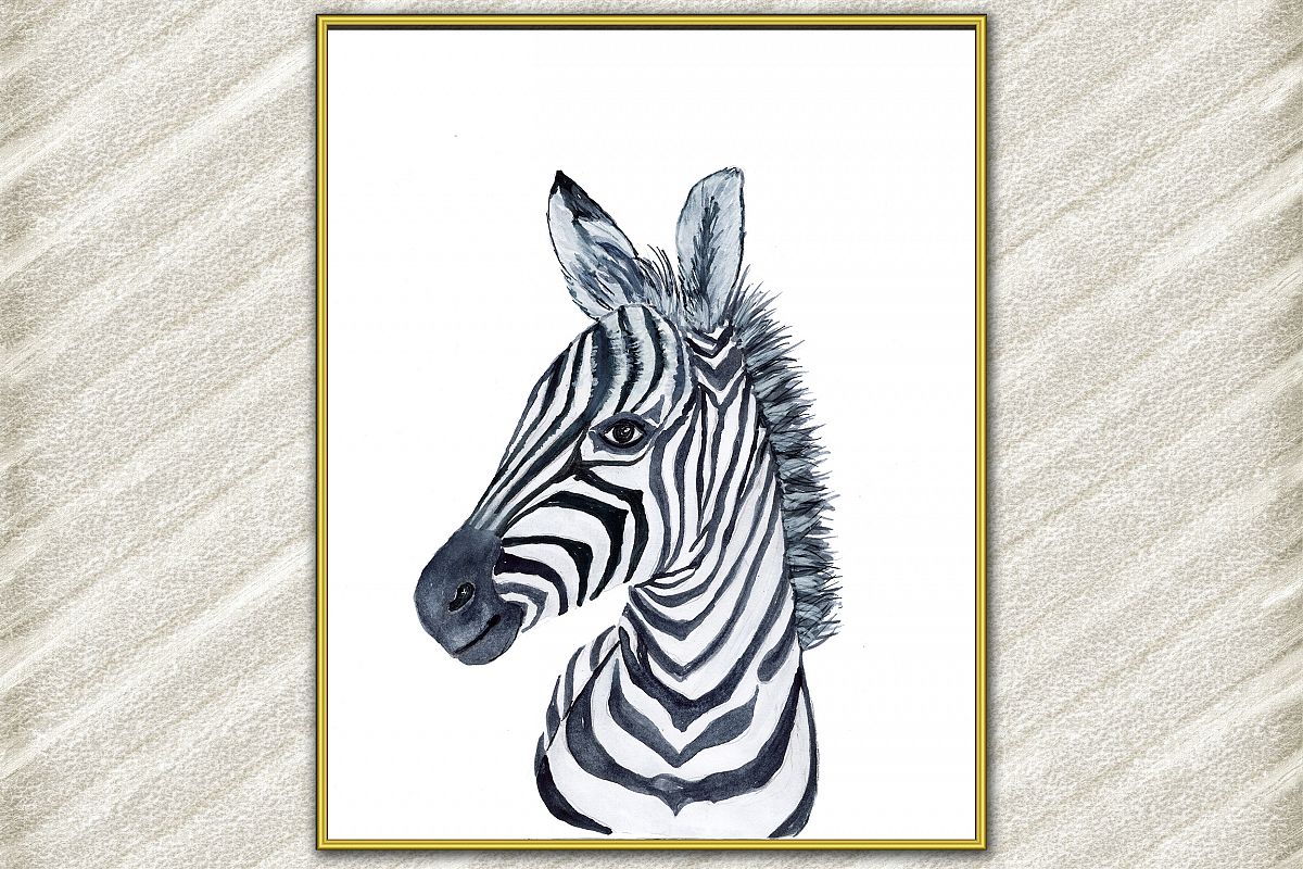 Zebra animal digital print, Safari Animals, Watercolor anima example image 1