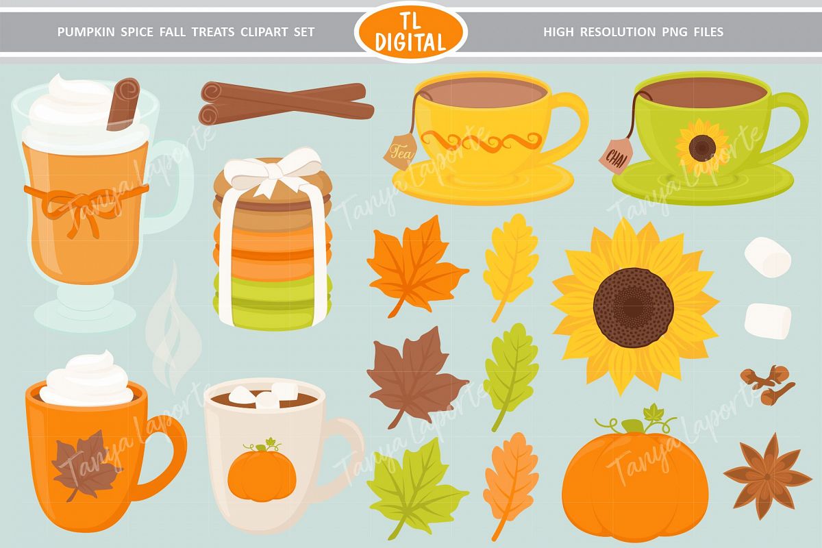 Pumpkin Spice Fall Treats Clipart - 32 PNG Graphics example image 1