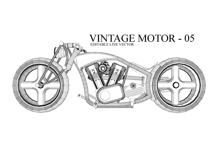 VINTAGE MOTOR 05 - LINE VECTOR example image 1
