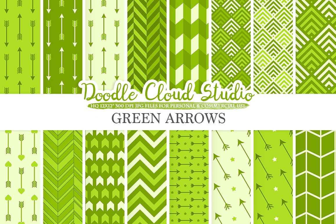 Green Arrows digital paper, Green Arrow patterns, tribal, archery, chevron triangles backgrounds Instant Download, Personal & Commercial Use example image 1