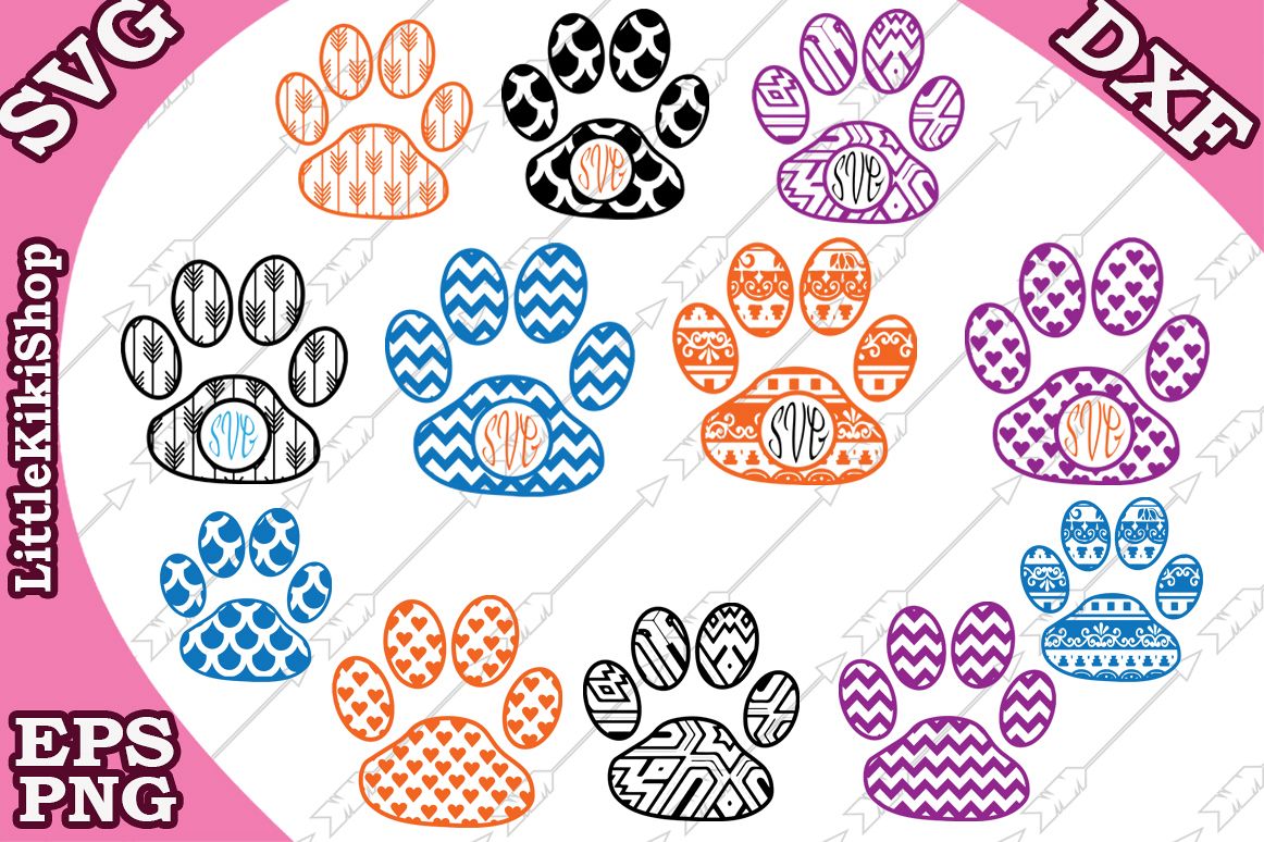Paw Print Svg, Paw Monogram svgPaw print Bundle Svg example image 1