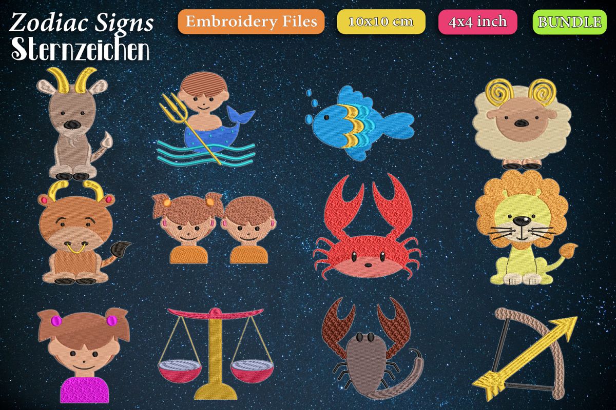 Zodiac signs - Embroidery Files - Bundle example image 1