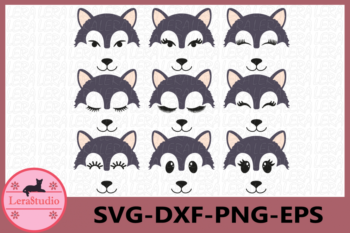 Wolf Face SVG, Animal face svg, Wolf Eyelashes Face example image 1