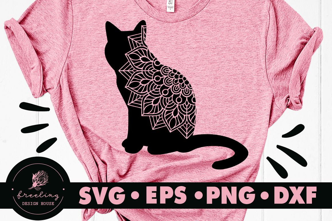 Mandala Cat SVG DXF EPS PNG example image 1