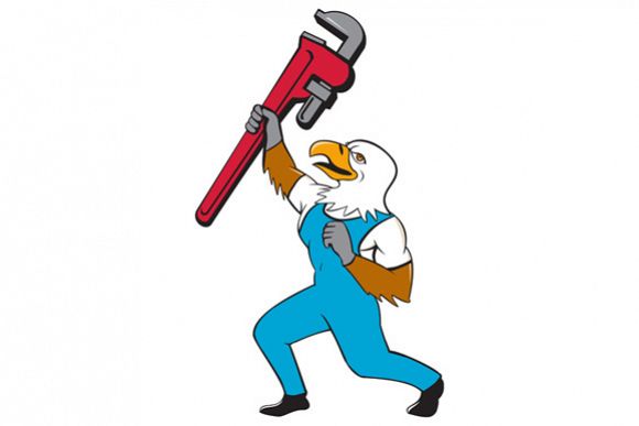 Plumber Eagle Standing Pipe Wrench Cartoon example image 1