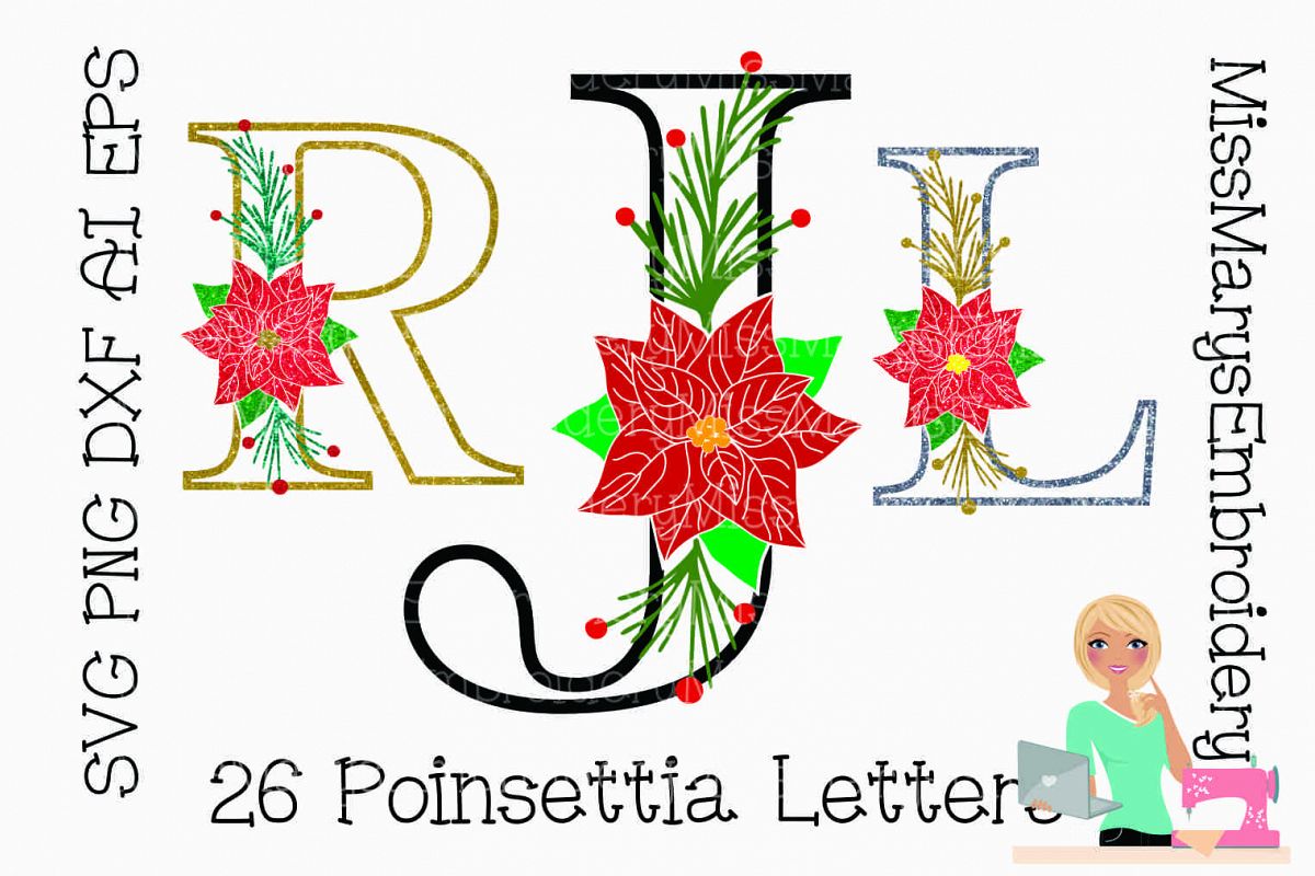 Poinsettia Letters SVG | Poinsettia| Poinsettia Monogram example image 1