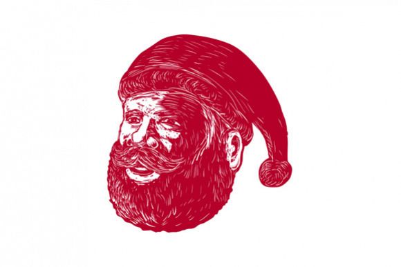 Santa Claus Head Woodcut example image 1