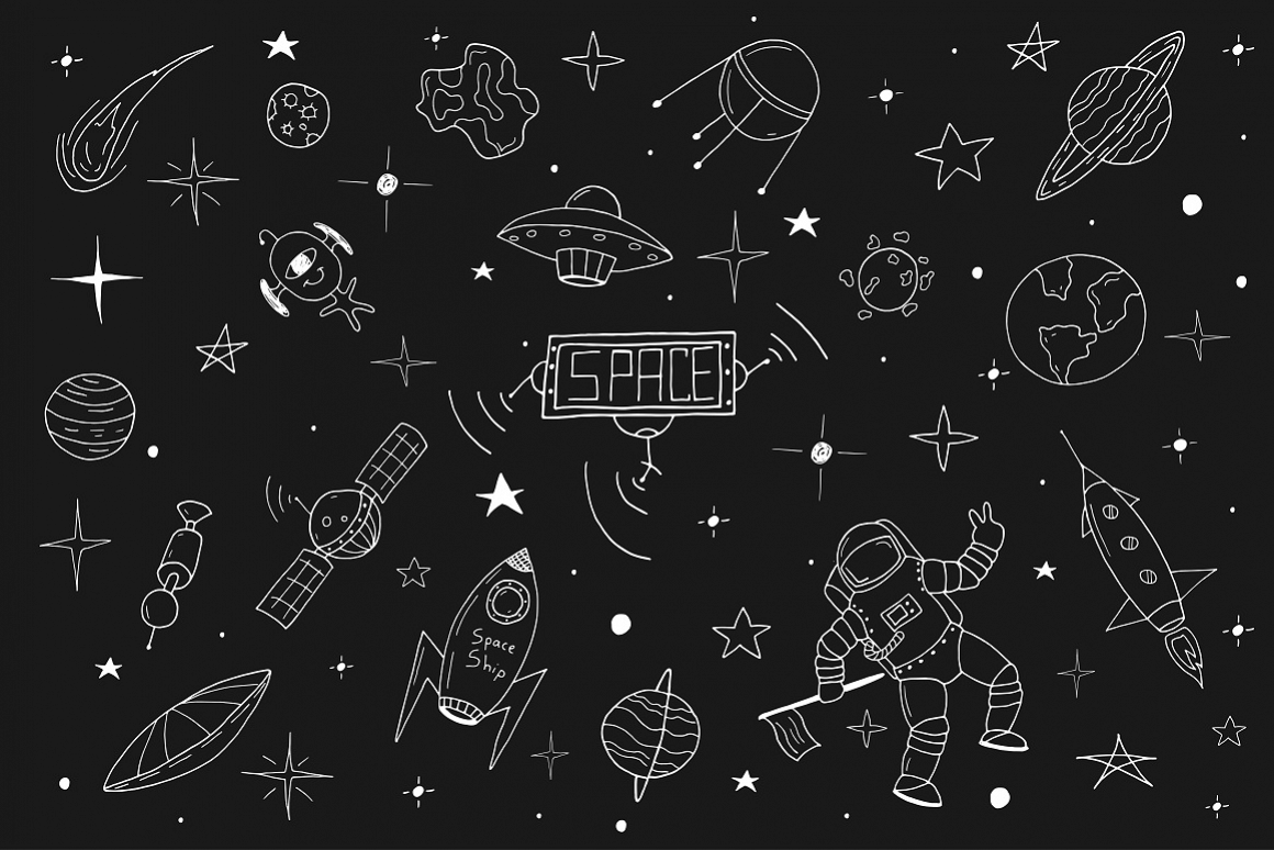 Space set in doodle style + patterns example image 1