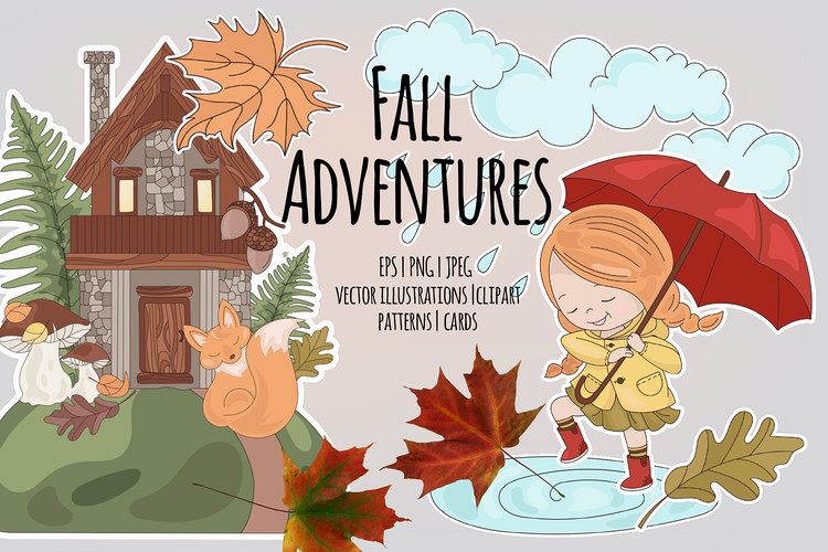 FALL ADVENTURES Autumn Season Cartoon Vector Illustration example image 1