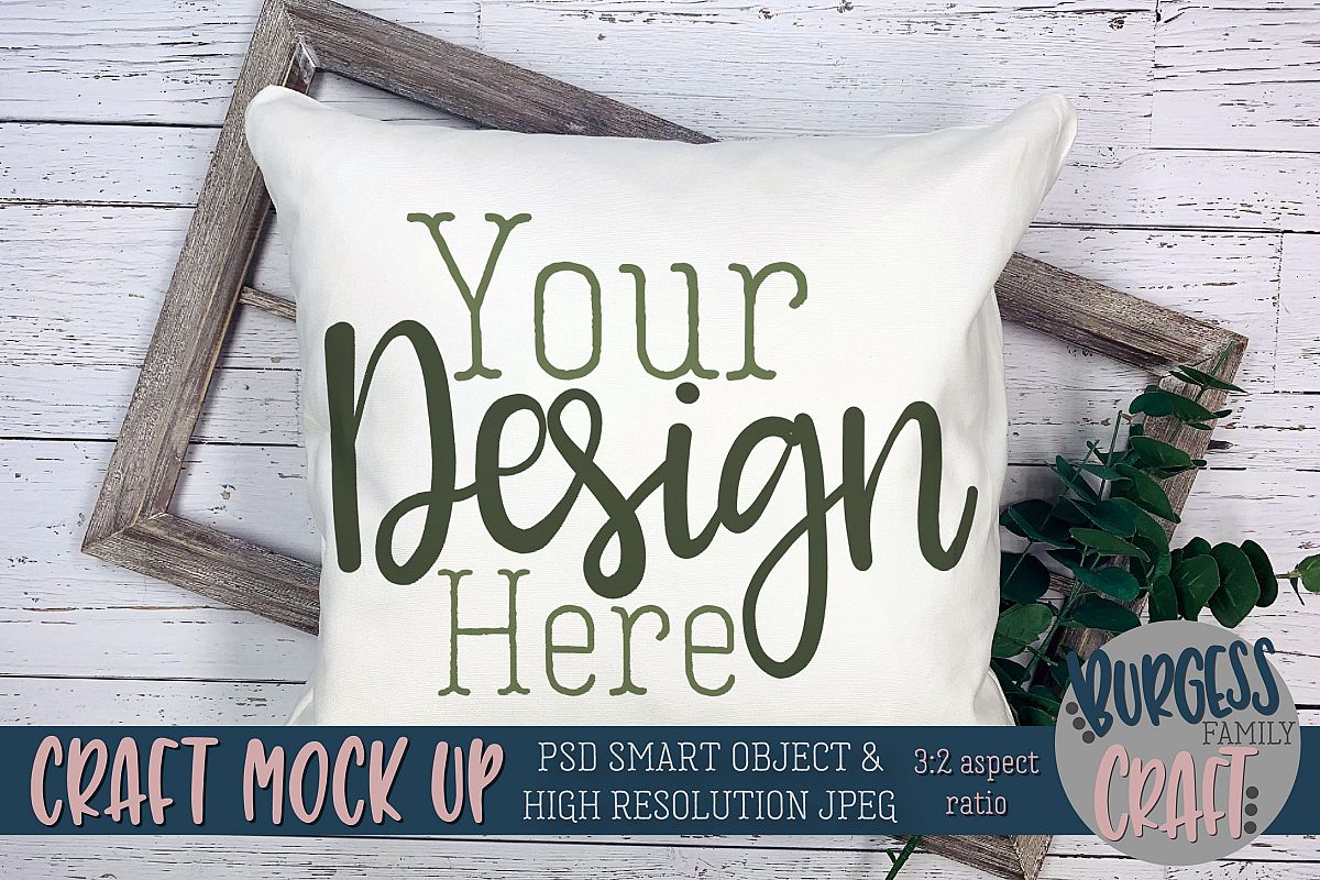 Pillow greenery Craft mock up |PSD & JPEG example image 1