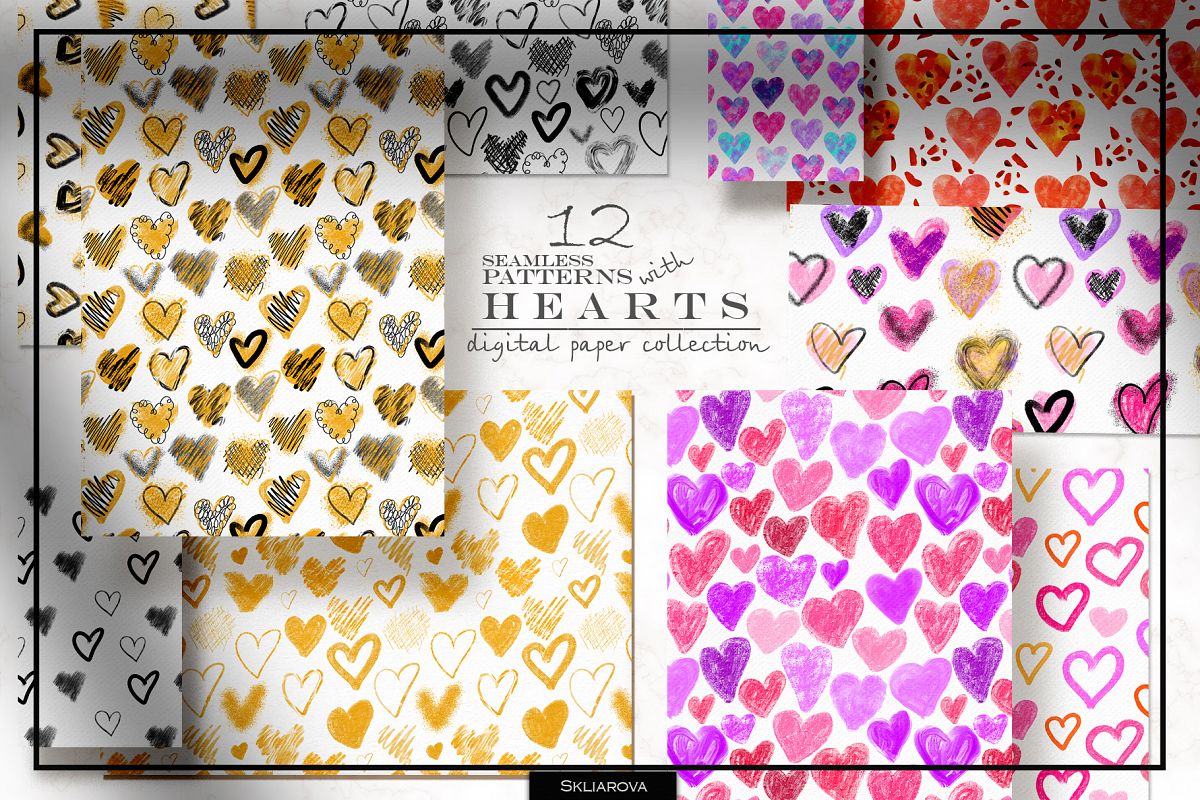 Stylish Hearts. 12 patterns example image 1