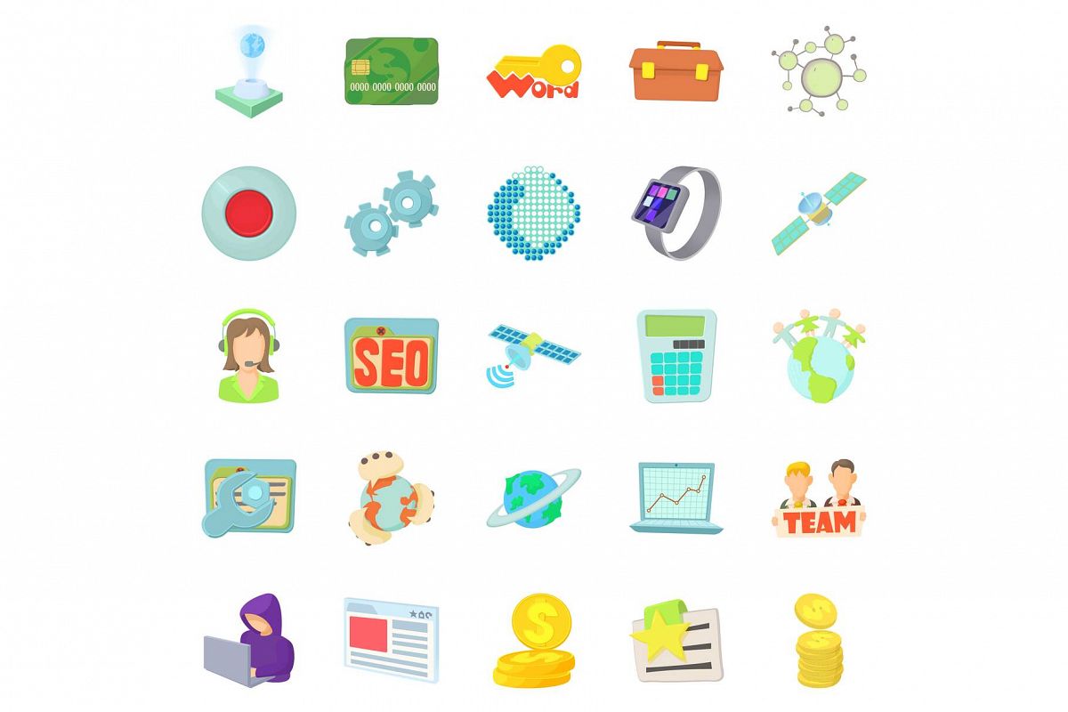 Telecommunications icons set, cartoon style example image 1