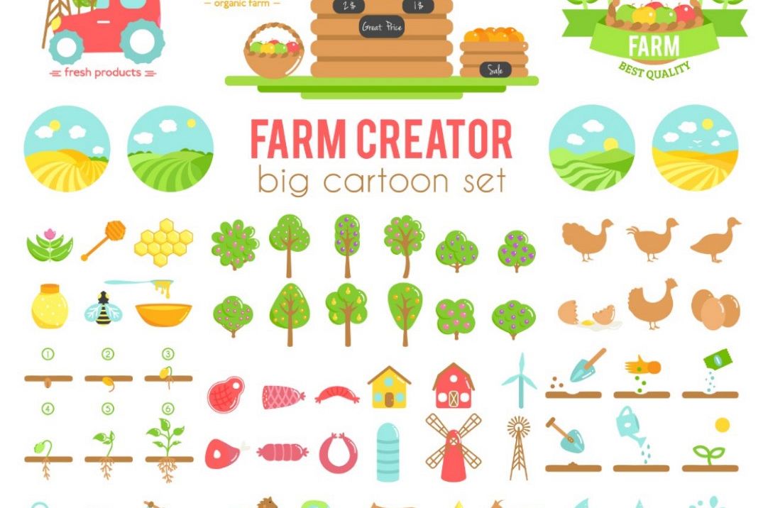 Farm creator. Big set of vector farming elements example image 1
