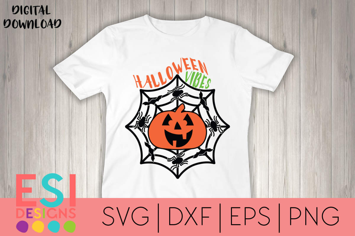Halloween SVG | Halloween Vibes Jack O Lantern and Spiders example image 1