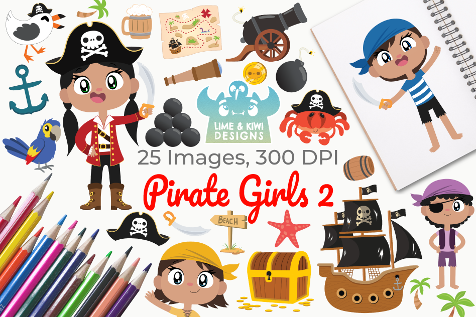 Pirate Girls 2 Clipart, Instant Download Vector Art example image 1