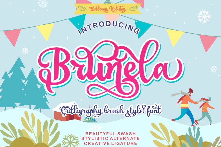Brunela Beautyful Calligraphy brush scripts font example image 1