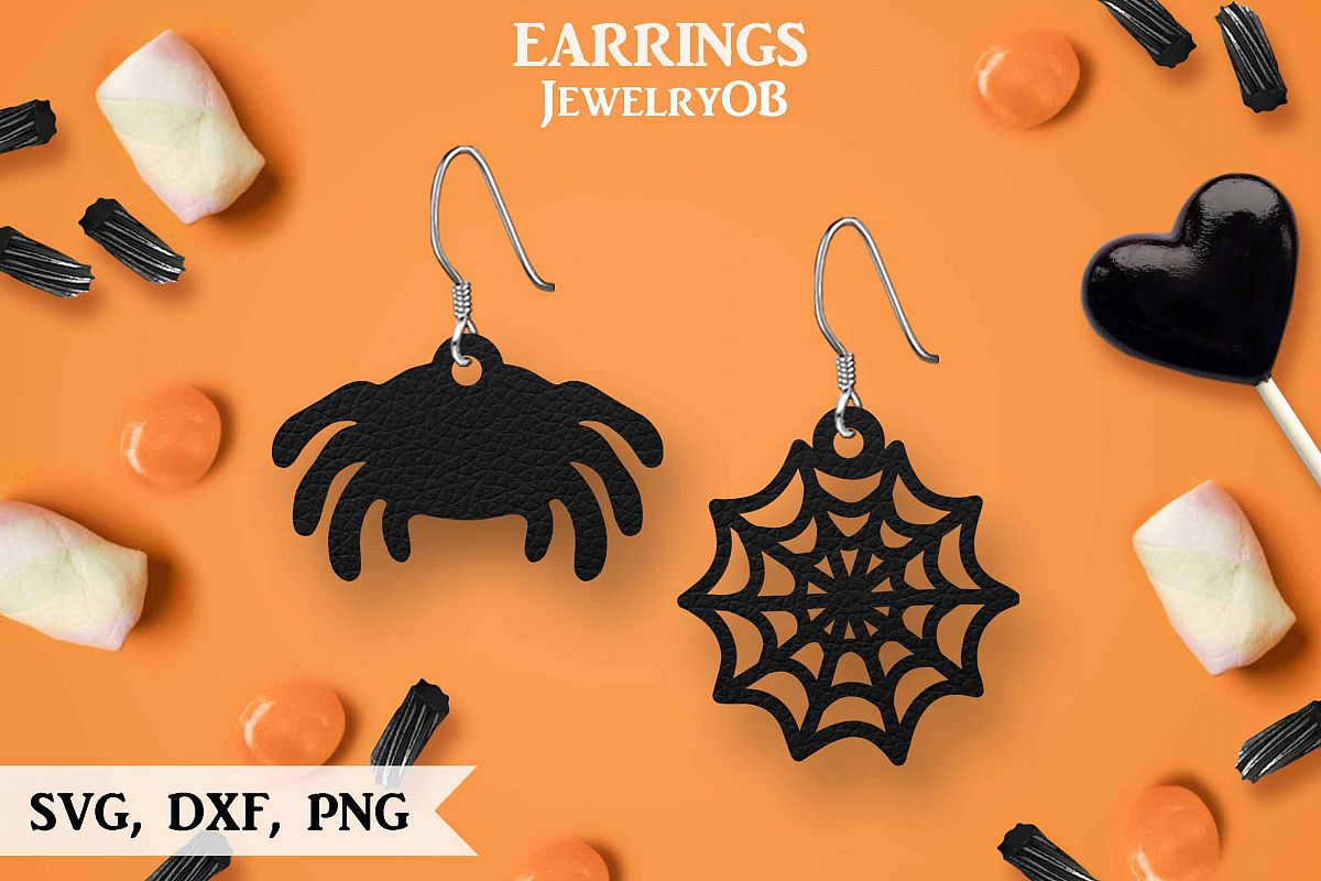 Halloween Earrings, Cut File, SVG DXF PNG Formats, Spider example image 1