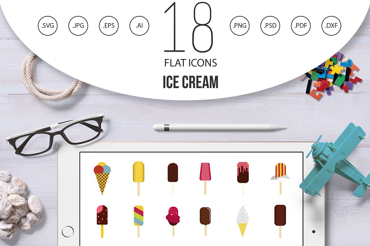 Ice cream icon set, flat style example image 1