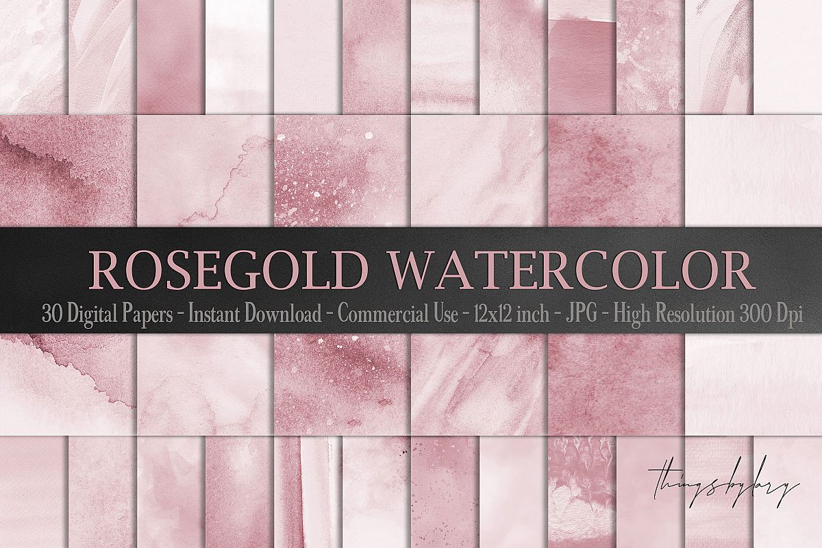 30 Ombre Rosegold Painted Brush Watercolor Digital Papers example image 1