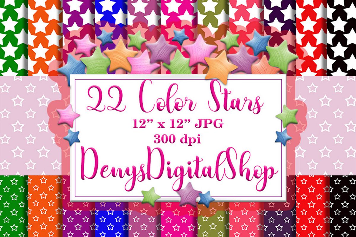 Color Stars, Digital Scrapbook Paper, BLACK FRIDAY, 50 OFF example image 1