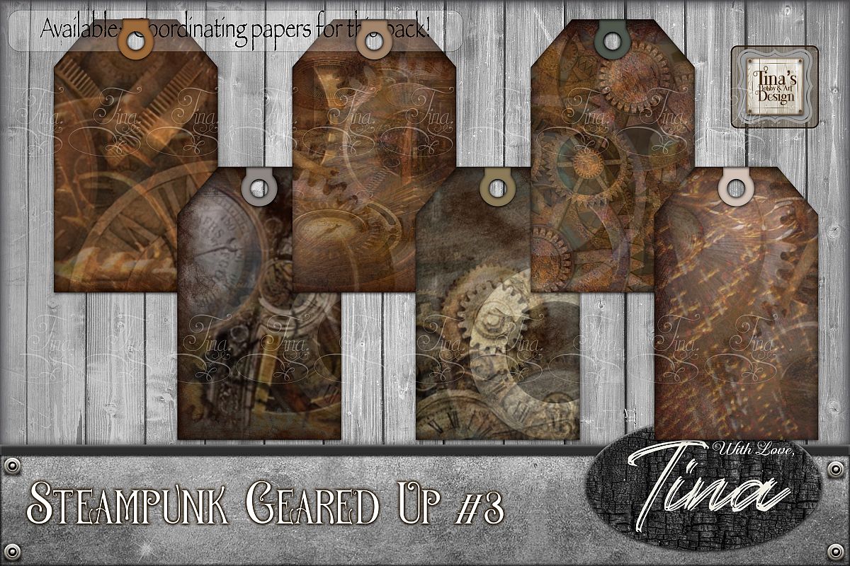 Steampunk Geared Up Gears Clocks Grunge Tags 092918GU3a example image 1