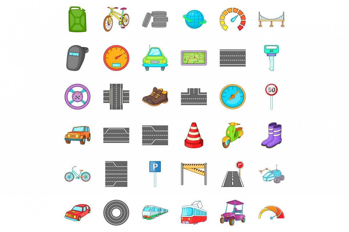 Car traffic icons set, cartoon style example image 1