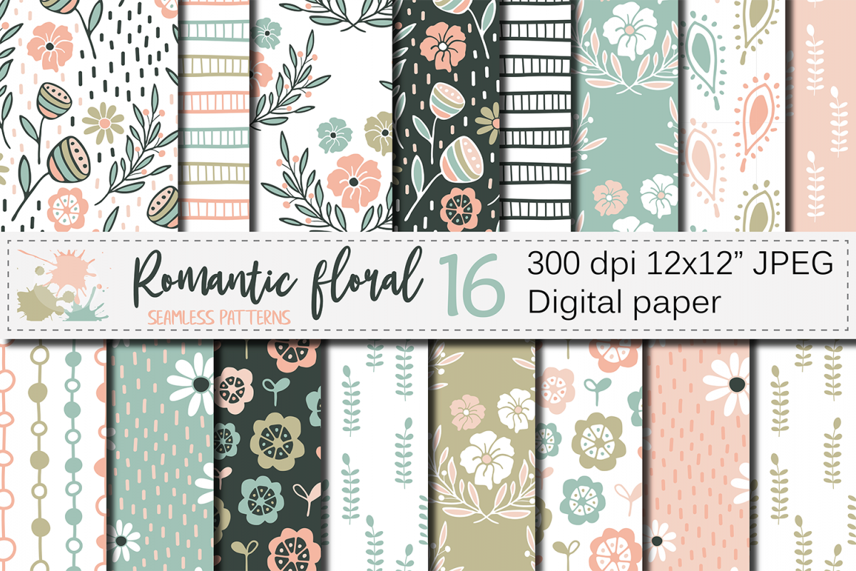 Romantic pastel floral seamless digital paper, patterns example image 1