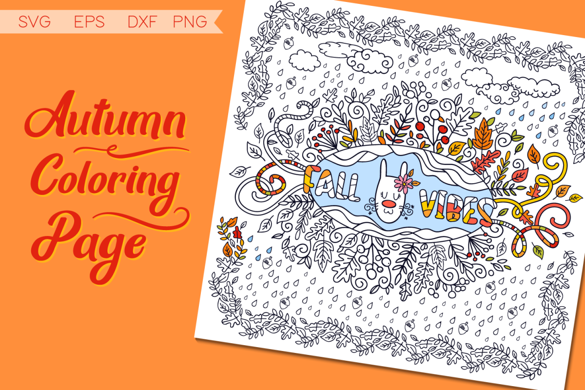 Autumn Coloring Page Svg Cut File