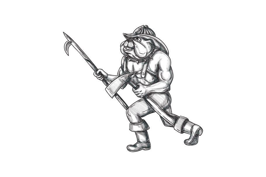 Bulldog Firefighter Pike Pole Fire Axe Tattoo example image 1
